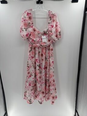 Showpo. Women's Haxzel Ruched Bust Puff Sleeve Midi Dress - Bouquet Floral - 8